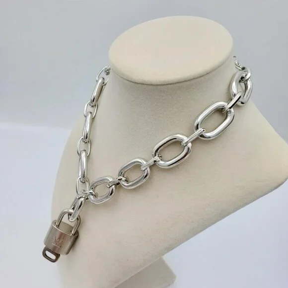 Authentic Louis Vuitton Padlock w/Unbranded Stainless Steel Plated Silver Chain - Picture 2 of 7